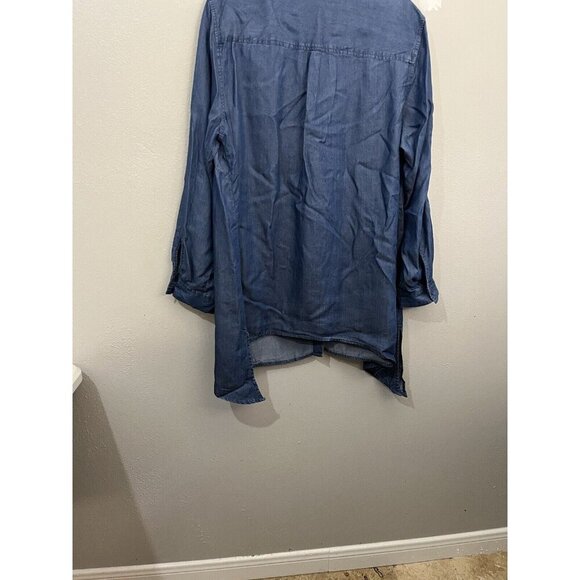 Zac & Rachel Womens Tunic Blouse Chambray Asymmetrical Button Up Lyocell size 2X - Picture 8 of 12